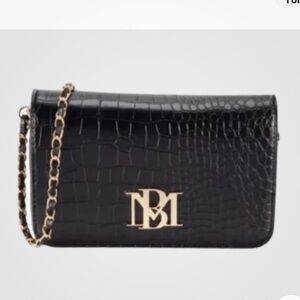 Badgley Mischka Black Croc Embossed Crossbody with Gold Logo